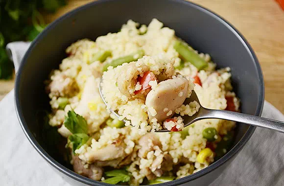 Кускус с курицей и овощами на сковороде - очень быстрый рецепт с пошаговыми фото