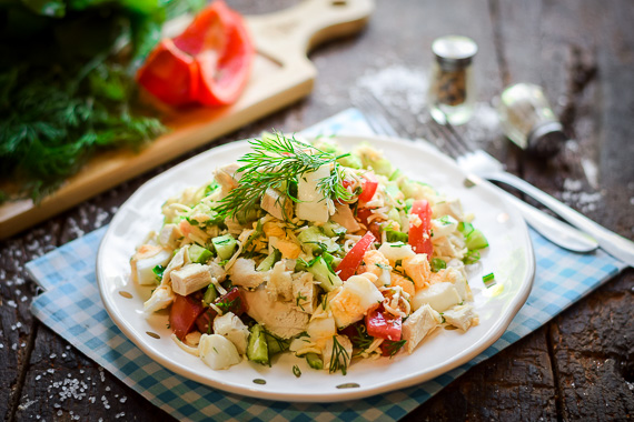 Диетический салат с курицей - очень простой рецепт с пошаговыми фото
